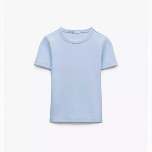 Zara Light Blue Ribbed T-Shirt